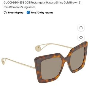 Gucci Shiny Gold and Brown Rectangular Sunglasses
